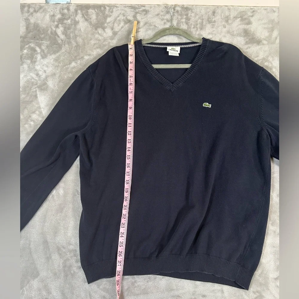 Lacoste men’s v- neck navy blue pullover cotton sweater - Picture 9 of 10